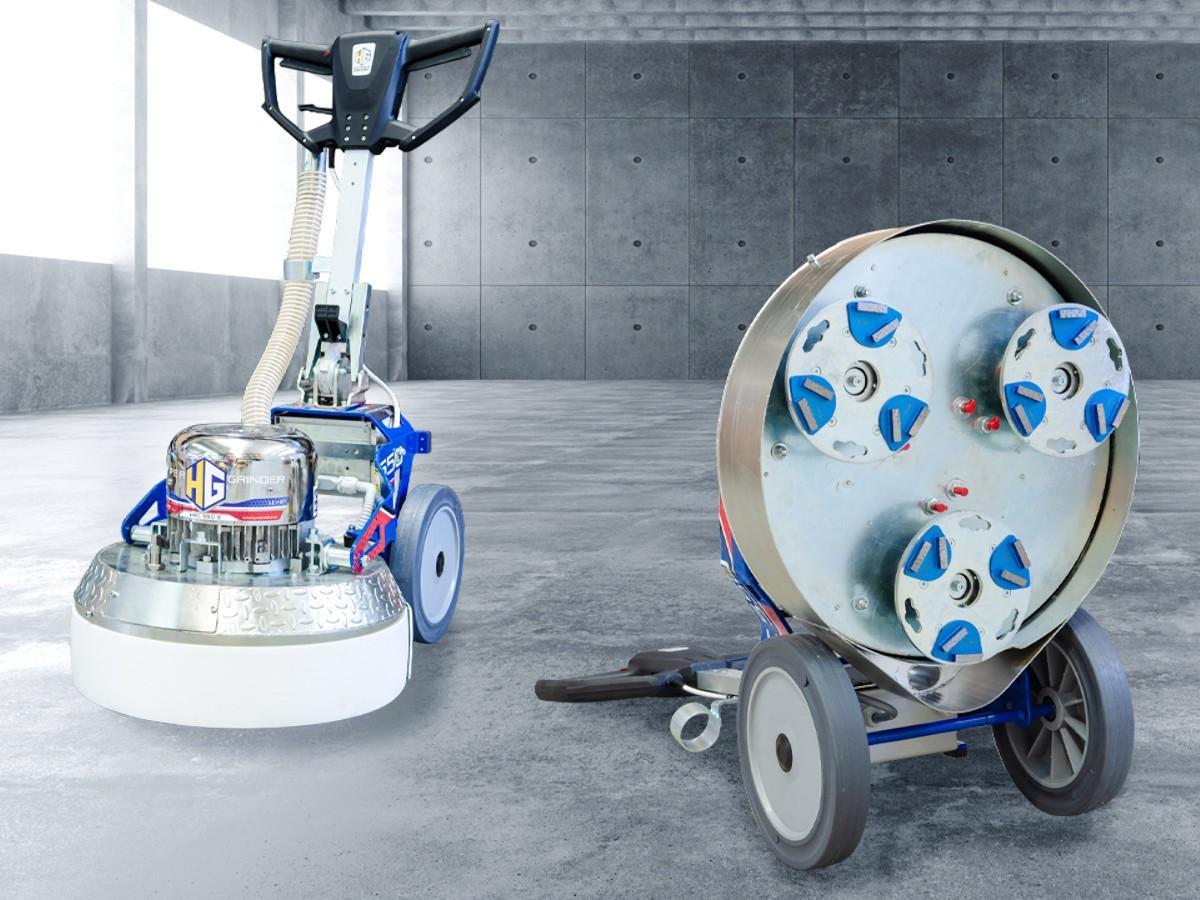 strumenti per la lucidatura di un pavimento in cemento